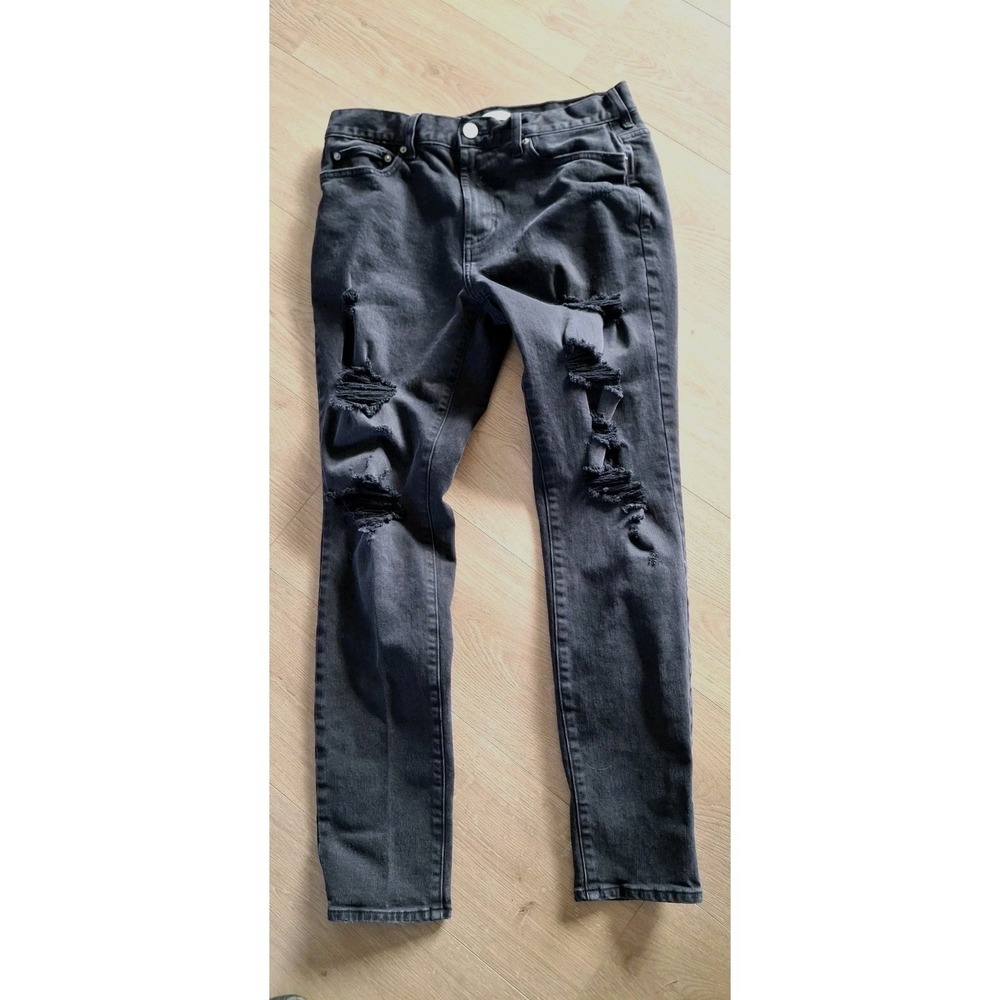 PacSun Mens Stacked Skinny Distressed Black Denim Jeans 32x30 Knee Blowout